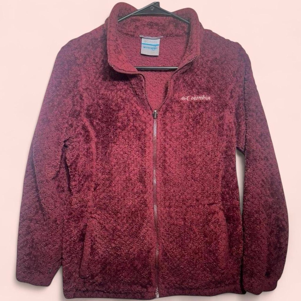 Youth Columbia Full Zip Fleece Jacket Burgundy Size Large 14-16